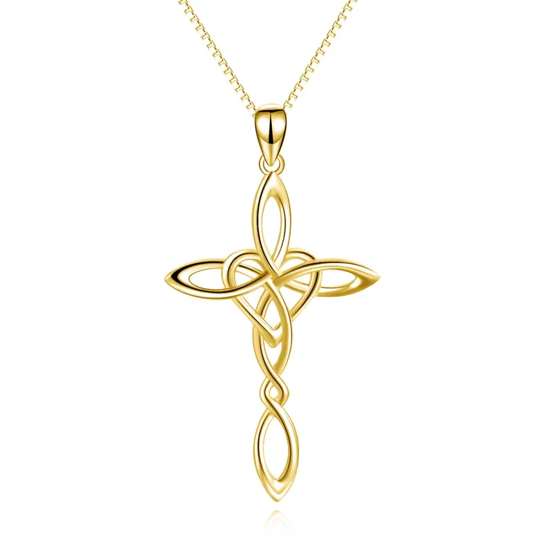 Sterling Silver With Yellow Gold Plated Celtic Knot Cross Heart Pendant Necklace For Women