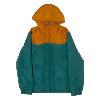 WRANGLER Mens Puffer Jacket Green Hooded Colourblock M