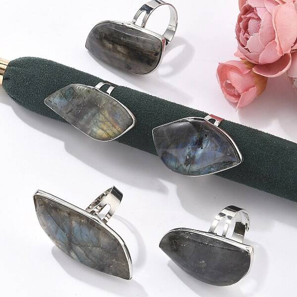 Adjustable Natural Labradorite Rings