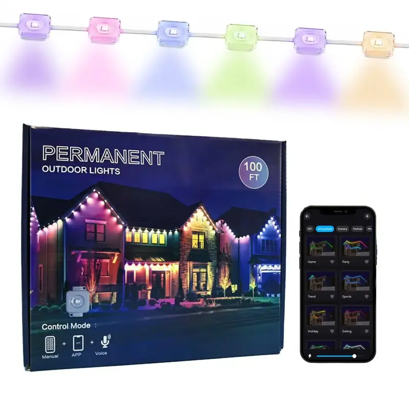 Christmas Outdoor Decorative Light, RGB Smart Rainbow LED Light, IP67 Waterproof Atmosphere Light Suitable for House Outdoor,...