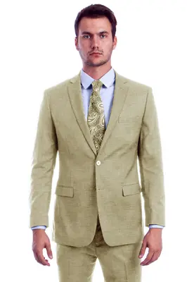 Modern Fit Men's Linen Summer Suit - Two Button, Light Beige