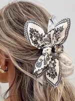 Women's Elegant Paisley Bowknot Design Hair Ponytail Claw Clip, Vintage Trendy White Claw Clip, Fashionable Boho All-match Fa...
