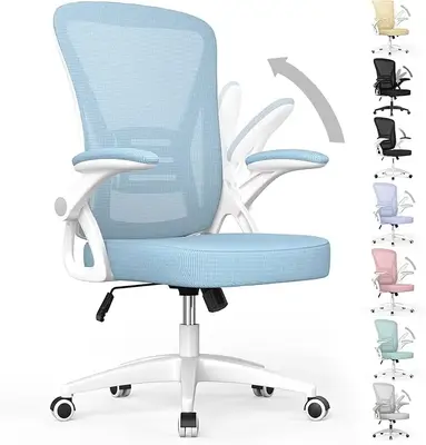 Office Chair Height Adjustable, Swivel Chair with Flip-up Armrests and Lumbar Support, Breathable Mesh Computer Chair for Hom...