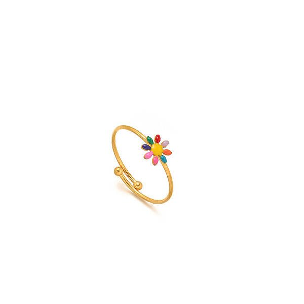 Daisy 304 Stainless Steel Enamel Open Cuff Rings for Women