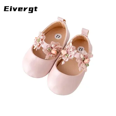 Baby Girl Premium PU Flats Infant Flower First Walker Crib Shoes for Party, Festival, Baby Shower