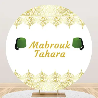 White Gold Green Hat Mabrouk Tahara Round Backdrop
