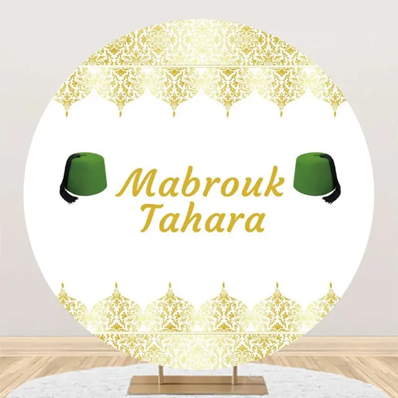 White Gold Green Hat Mabrouk Tahara Round Backdrop