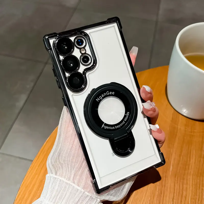 Clear Sticky Holder Phone Case with Four Corners thicken Cushion Lens Protection Film Fit for Samsung S23 S23Plus S23Ultra S2...