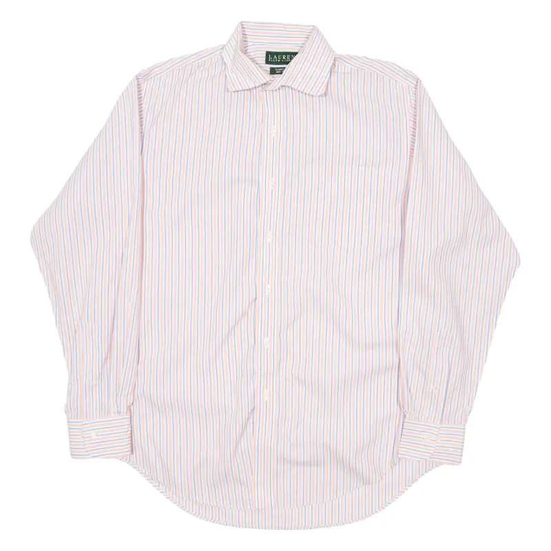 LAUREN RALPH LAUREN Mens Shirt Pink Striped Long Sleeve L