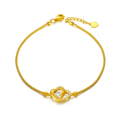 18K Gold Cubic Zirconia Interlocking Hearts Charm Bracelet For Women Best Friends
