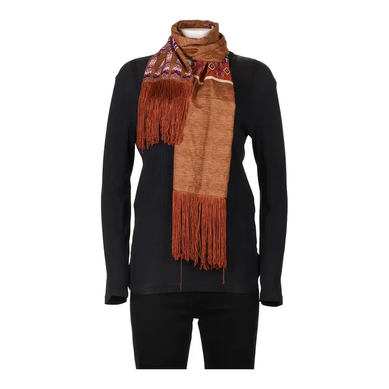 Unbranded Striped Scarf - No Size Brown Polyester