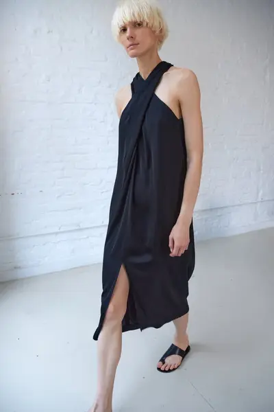 Valentina Vegan Silk Halter Dress | Size: Large | Color: Black