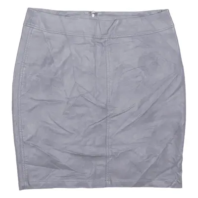 Leather Feel Womens Pencil Skirt Grey Short S