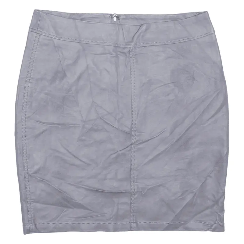 Leather Feel Womens Pencil Skirt Grey Short S