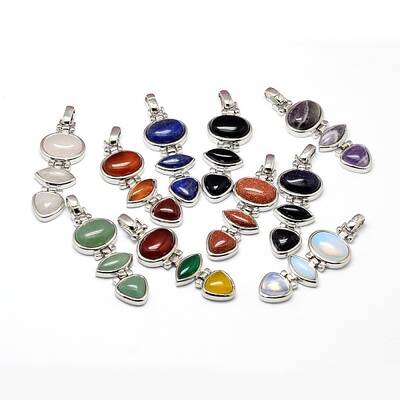 Platinum Tone Brass Mixed Stone Big Pendants