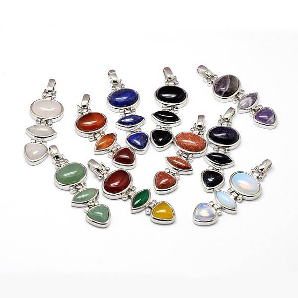 Platinum Tone Brass Mixed Stone Big Pendants