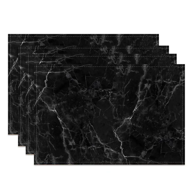 Black White Marble Texture Modern Set Of 4 Placemats - Aperturee