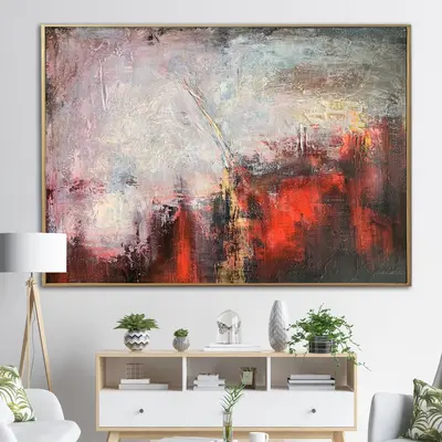 Large Original Painting On Canvas Abstract Paintings Grey And Red Wall Art Abstract Red Painting Living Room Decor Canvas Mod...