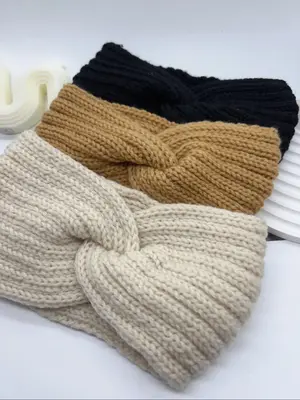 3pcs Women's Simple Style Plain Color Headbands with Criss Cross Design, Casual Trendy Warm Headbands for Daily Use, Fashion ...