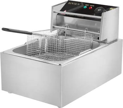 ROVSUN 11.4QT Electric Deep Fryer w/Basket & Lid, Countertop Kitchen Frying Machine, Temperature Adjustable Stainless Steel F...