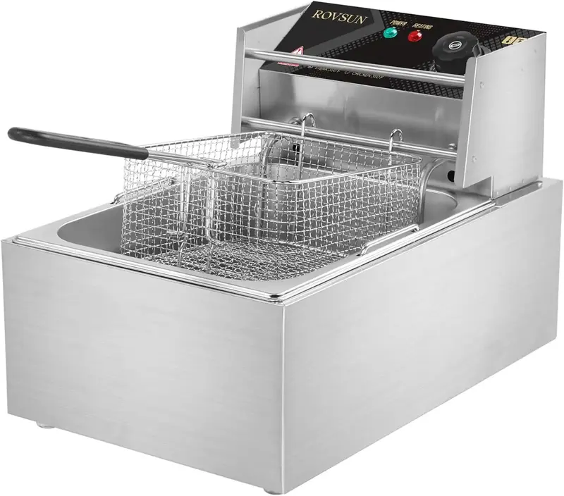 ROVSUN 11.4QT Electric Deep Fryer w/Basket & Lid, Countertop Kitchen Frying Machine, Temperature Adjustable Stainless Steel F...