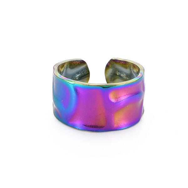Rainbow Color 304 Stainless Steel Hammered Cuff Ring