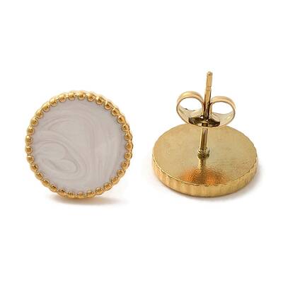 Ion Plating(IP) 304 Stainless Steel Flat Round Stud Earrings