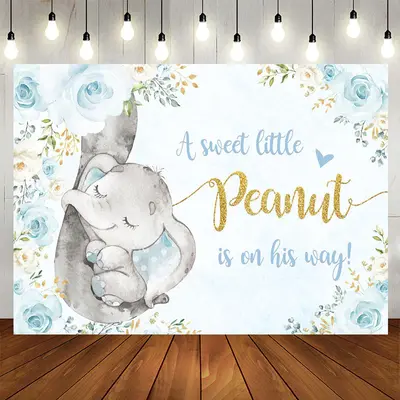 Aperturee Blue Rose and Elephant Backdrop for Baby Shower Party