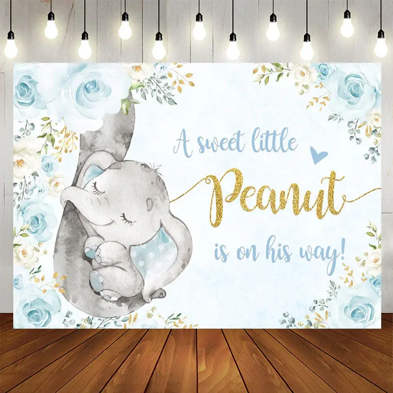 Aperturee Blue Rose and Elephant Backdrop for Baby Shower Party