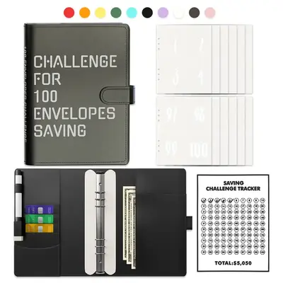 100 Envelopes Saving Challenge, A5 Money Saving Budget Binder with Cash Envelopes, Savings Challenge Planner Book, Easy and F...