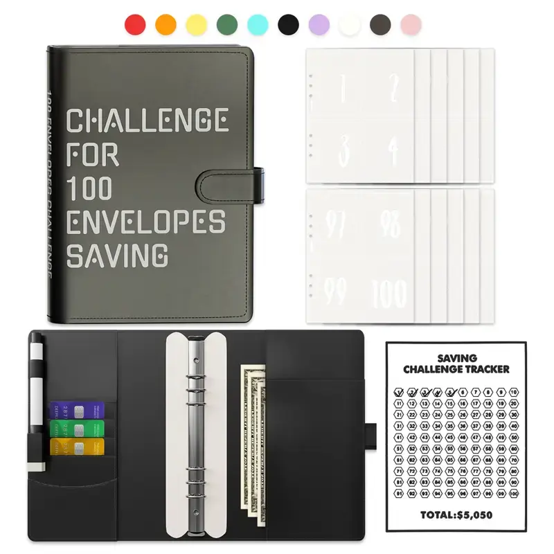 100 Envelopes Saving Challenge, A5 Money Saving Budget Binder with Cash Envelopes, Savings Challenge Planner Book, Easy and F...