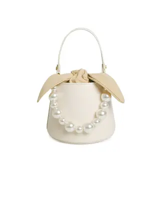 Smting leather pearl chain bucket bag