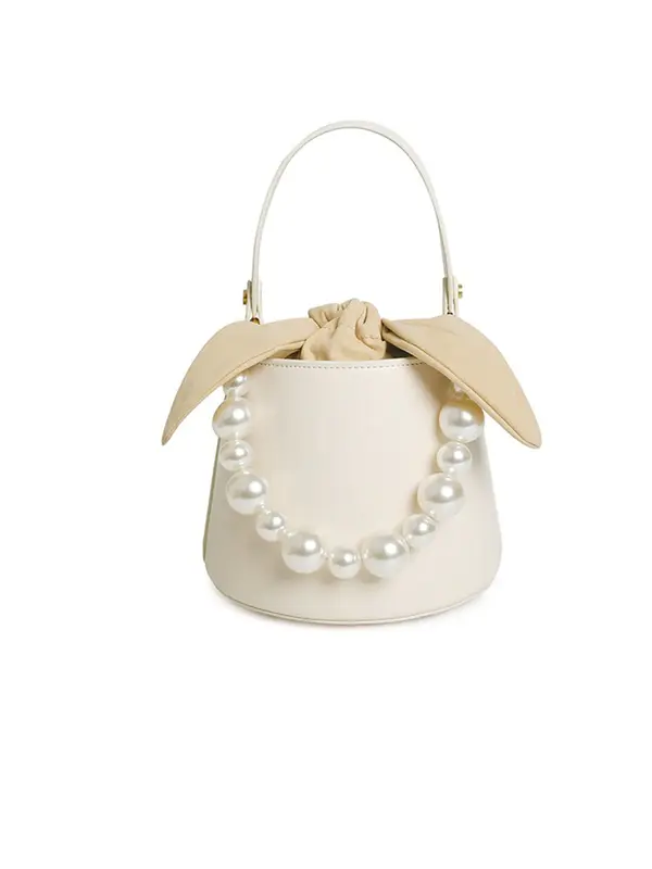 Smting leather pearl chain bucket bag