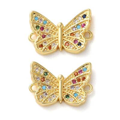 Rack Plating Brass Cubic Zirconia Butterfly Connector Charms
