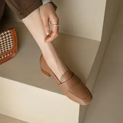 CHIKO Sanura Square Toe Block Heels Loafers Shoes