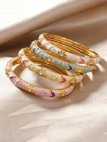 Vintage Flower Pattern Bangle, Boho Style Jewelry for Women & Girls, Elegant Jewelry Bracelet, Trendy All-match & Exquisite J...