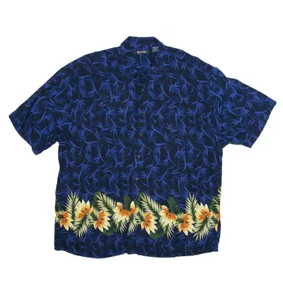PURITAN Hawaiian Shirt Blue Floral Short Sleeve Mens L