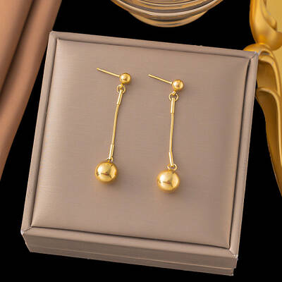 304 Stainless Steel Round Beaded Dangle Stud Earrings for Women