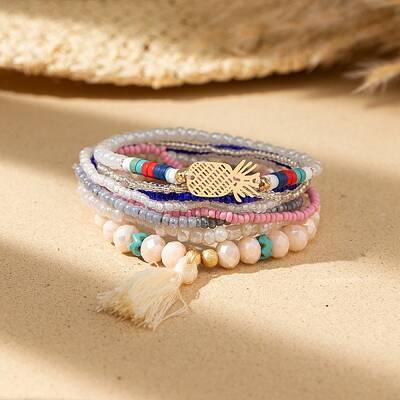 Bohemian Vacation Style Glass Beaded Charms Bracelets Set for Women