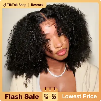 Vshow Bleached Knots Afro Curly Wear Go Glueless Wigs Affordable Real Human Hair Wigs  7x5 & 10x6 Pre-Cut Lace Wigs for Women...