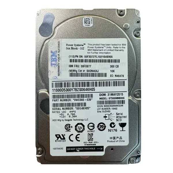 00FX872 IBM 300GB 12Gb/s SAS 10000 2.5-Inch Hard Drive