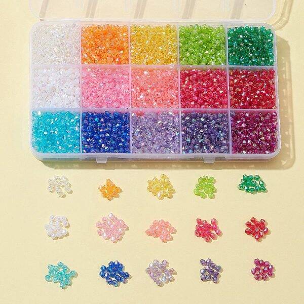 4200Pcs 15 Colors Bicone AB Color Plated Eco-Friendly Transparent Acrylic Beads