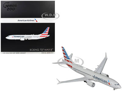 Boeing 737 MAX 8 Commercial Aircraft American Airlines (N326RP) Gray with Striped Tail Gemini 200 Series 1/200 Diecast Mo...