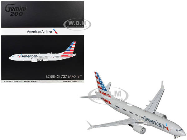 Boeing 737 MAX 8 Commercial Aircraft American Airlines (N326RP) Gray with Striped Tail Gemini 200 Series 1/200 Diecast Mo...