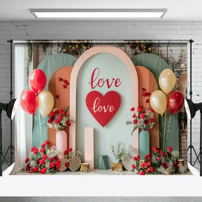Indoor Modern Balloons Floral Love Wedding Backdrop
