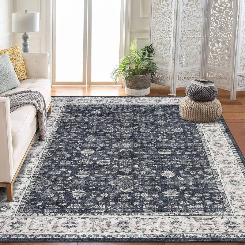 Garvee Vintage Boho Area Rugs Black & Grey 4'x6' Washable Large Rugs Non-Slip Soft Pastel Carpets for Living Room Bedroom Din...