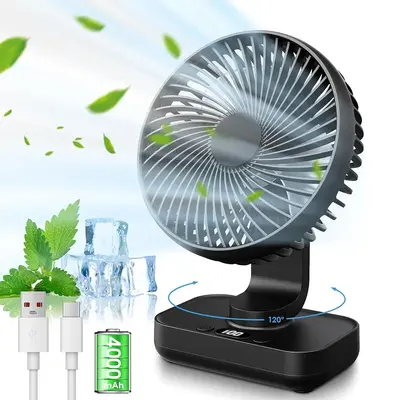 PLAYHOT RotateAir Mini 5.5'' Auto Oscillating Rechargeable Fan 4000mAh, 4 Speeds, LED Screen, Small USB Desk Fan Portable for...