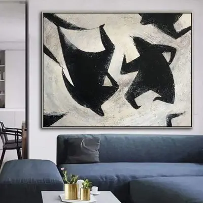 Fine Art Black and White Decor People Painting on Canvas Abstraction Art | AMITY