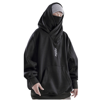 Unisex Oversize Ninja Double Neckline Cotton Hip Hop Hoodie, Loose Casual Pocket Hooded Sweatshirts For Daily Outdoor Wear, M...