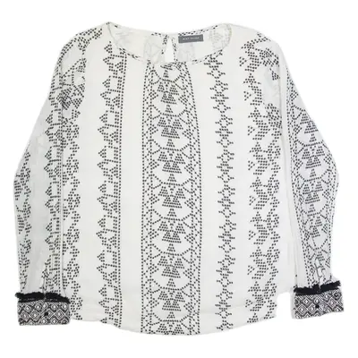 MINT VELVET Womens Printed Blouse White Long Sleeve Striped UK 18